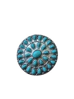 Myra Bag Turquoise and Silver Floral Round Stone  Phone Grip Accessory